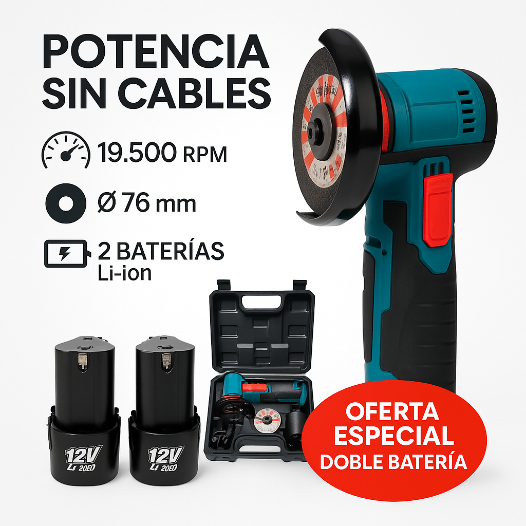 🔋 Mini Amoladora Inalámbrica 12 V – ¡Corta, Lija y Pule Donde Quieras!