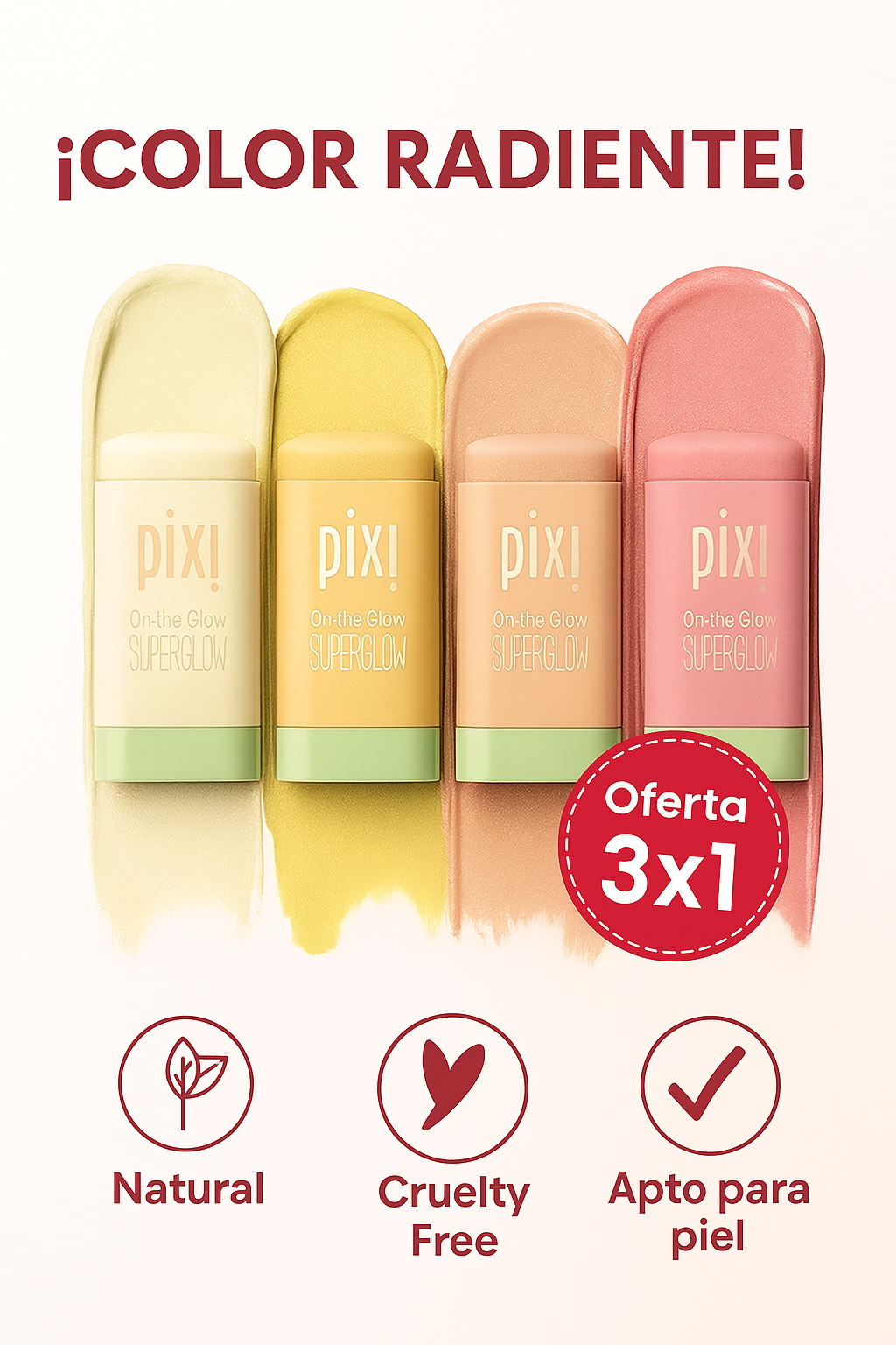 PiXi Blush 3x1 ✨ Dale color, brillo e hidratación a tu piel en segundos