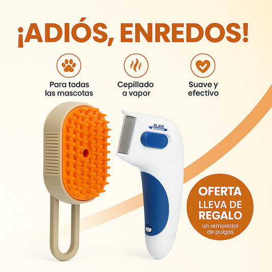 ✨ Cepillo de Vapor 3 en 1 para Mascotas + ¡Llévate GRATIS un Removedor de Pulgas!